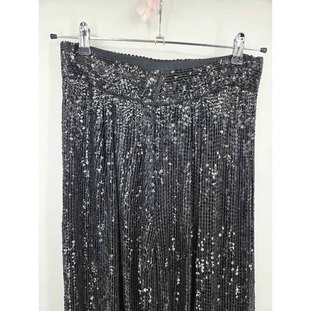 Vtg Scarlet Rage Black Sequins Palazzo Pants Womens L High Waist Wide Leg - Picture 3 of 8